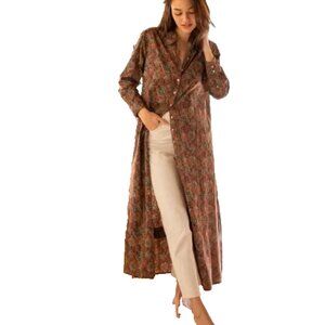 Natural Life Women's Drew Cotton Button Down Rusty Floral Batik Shirt Dress L/XL